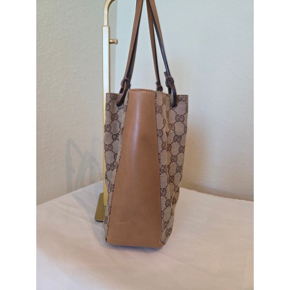 Gucci GG Canvas Supreme Tote Bag w/ Pouch Beige Brown Leather Shoulder - Picture 5 of 15